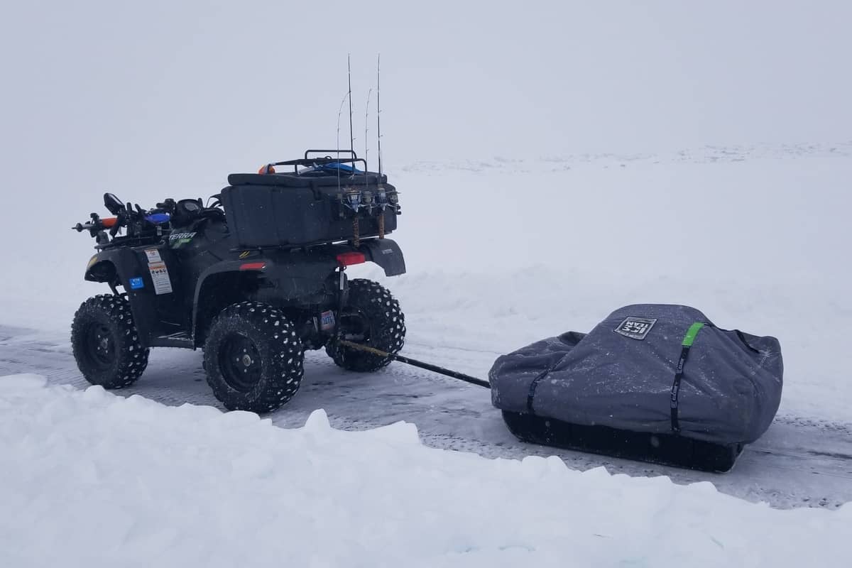 Photo of ATV pulling Ice Fishing Sled